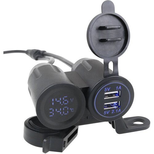 INF 3 v 1 motocikel 3,1 a dvojna usb vrata vtičnica za polnilec nosilec voltmeter temperatura black+red, (21536745) Slike