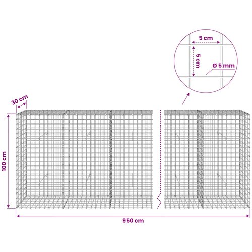  Gabion s 5 mm žicom i mrežom 5x5 cm 950x30x100 cm Slike