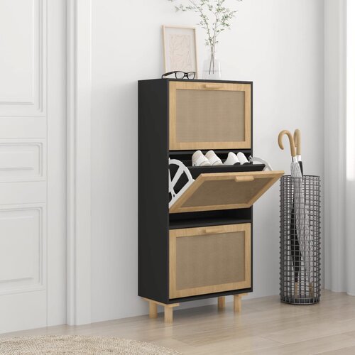 vidaXL Ormarić za cipele crni 52 x 25 x 115 cm drvo i prirodni ratan Cijene