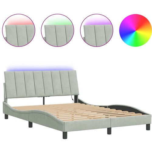 Maison Chic Posteljni okvir - Dvoposteljna postelja - Zakonska postelja z LED lučmi svetlo siv 140x200 cm žamet, (21695241) Slike