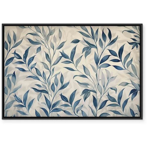  Slika - Leaves in Blue Color Delicate Botanical Motif 120x80 U crnom drvenom okviru Slike