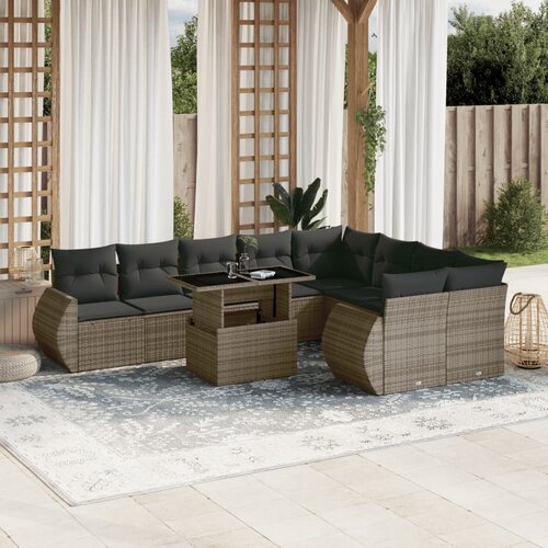 vidaXL 10-dijelni set vrtnih sofa od poliratana s jastucima sivi Cijene