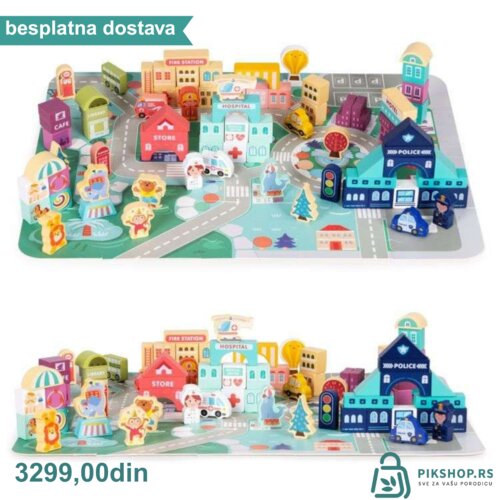 ECO TOYS Edukativne drvene kocke city set sa podlogom 121kom MA802 Cene