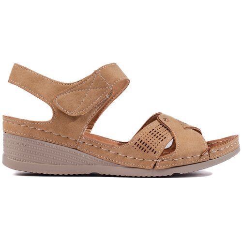 Shelvt Women's camel wedge sandals Cene