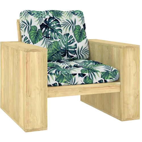 vidaXL Vrtna stolica i jastuci s uzorkom lišća impregnirana borovina