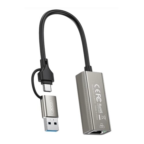 XO HUB018 USB to Type-C 2-in-1 RJ45 hub 2in1 Slike