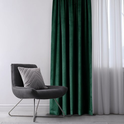 Restilo Tamno zelena zavjesa za djelomično zamračenje od samta 140x245 cm Eyelets &amp;ndash; Slike