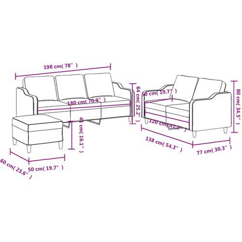  3-dijelni set sofa s jastucima tamnosivi od tkanine Slike
