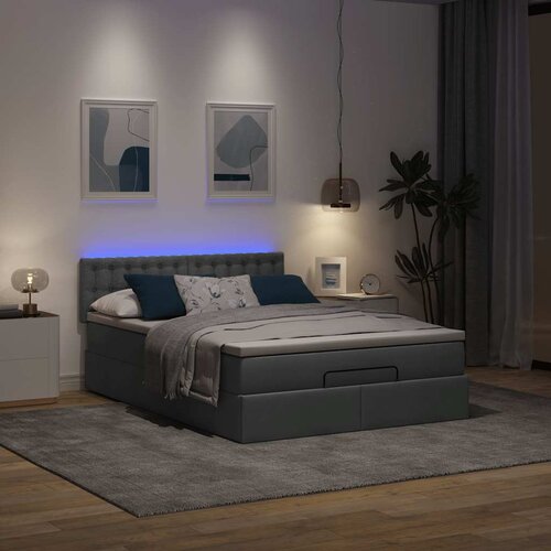 VidaXL Otomanska postelja z vzmetnico siv 140x190 cm blago Slike