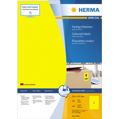 Herma etikete 210X297 A4/1 1/100 žuta ( 02H4401 ) Slike