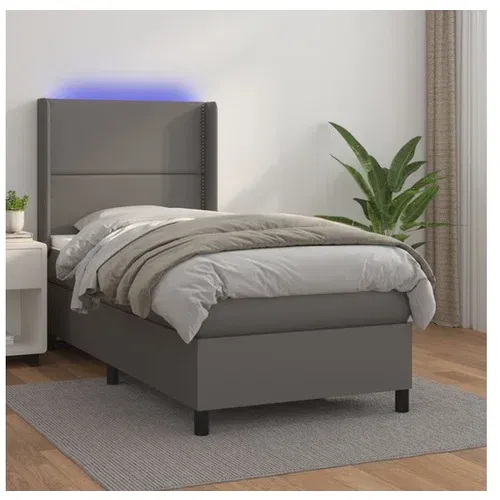  Boxspring posteľ s matracom a LED sivá 100x200 cm umelá koža
