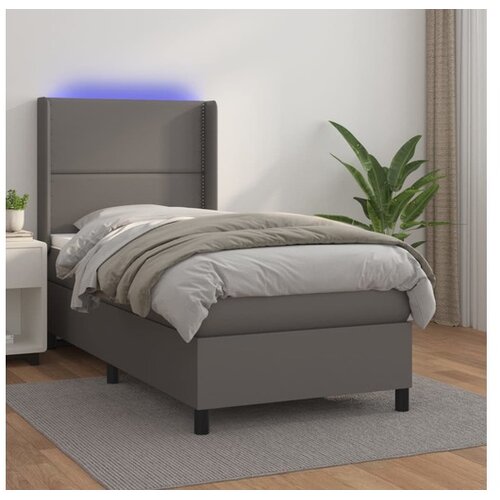 Krevet box spring s madracem LED sivi 100x200cm od umjetne kože Cene