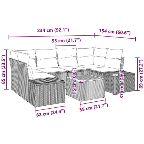  Vrtni Kauč Set 7 Dijelova Bež Poli Ratan Vanjski Kauč Set Slike