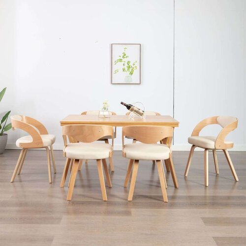  Blagovaonske stolice od savijenog drva i umjetne kože 6 kom krem Slike