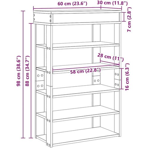 VidaXL stalak za cipele boja hrasta 60x30x98 cm konstruirano drvo Slike