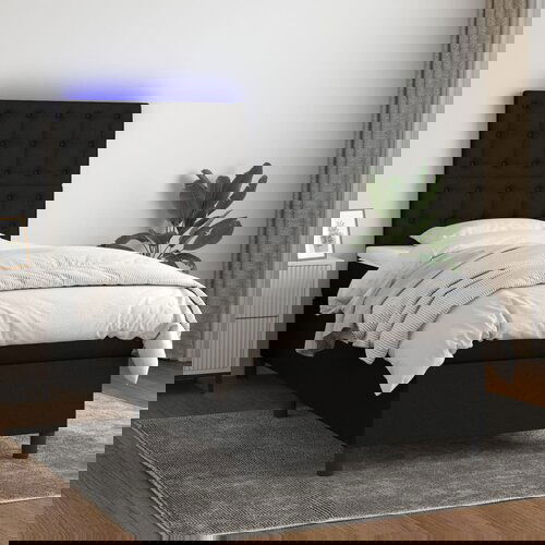 The Living Store Box spring postelja z vzmetnico LED črna 90x190 cm blago - Box Spring Postelja, (21521122) Slike