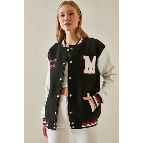 XHAN Black Snap Buttons College Jacket Slike