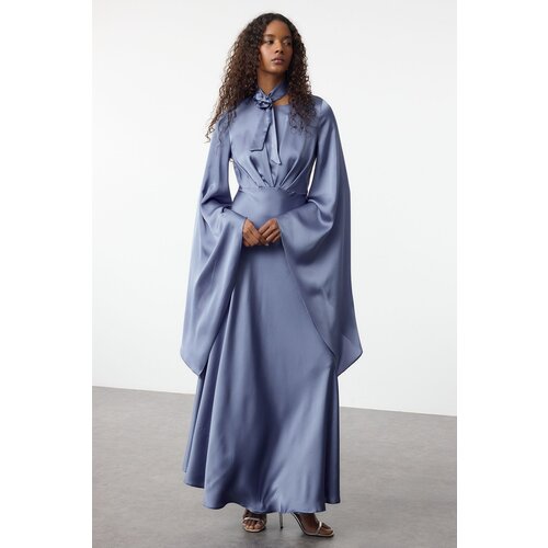 Trendyol Blue Rose Accessory Satin Woven Evening Dress Slike