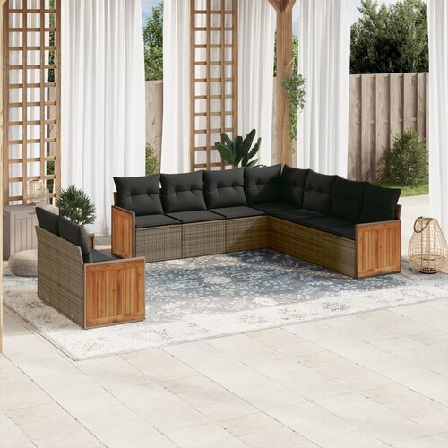 VidaXL 9-dijelni set vrtnih sofa od poliratana s jastucima sivi Slike
