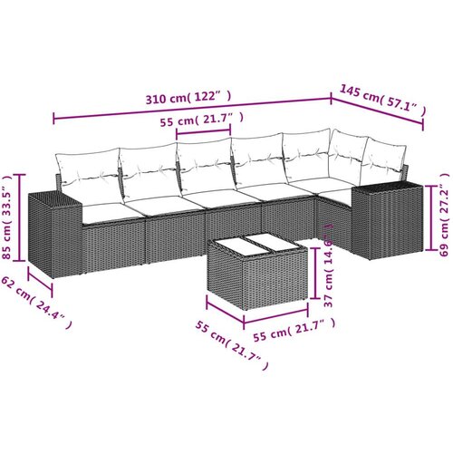 VidaXL 7-dijelni set vrtnih sofa od poliratana s jastucima bež Slike
