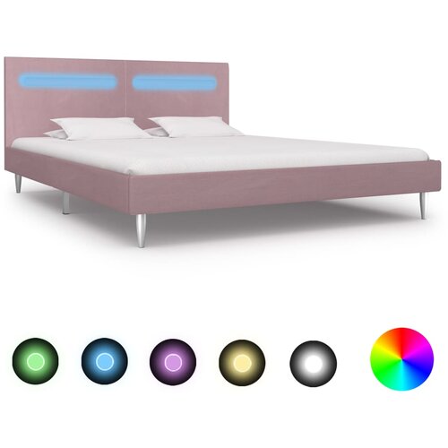  Posteljni okvir z LED osvetlitvijo roza blago 180x200 cm Slike
