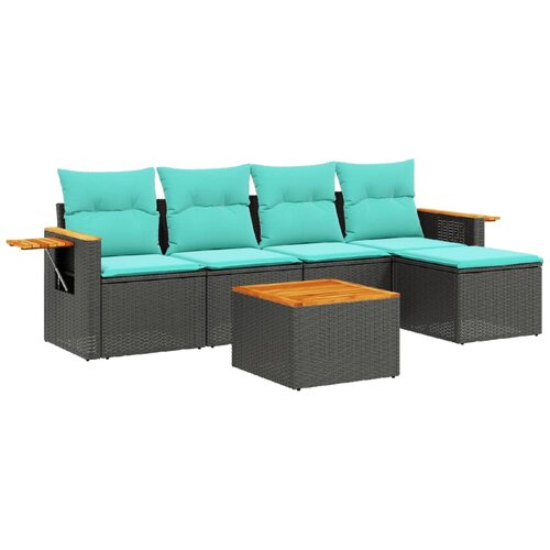  6-dijelni set vrtnih sofa od poliratana s jastucima crni Slike