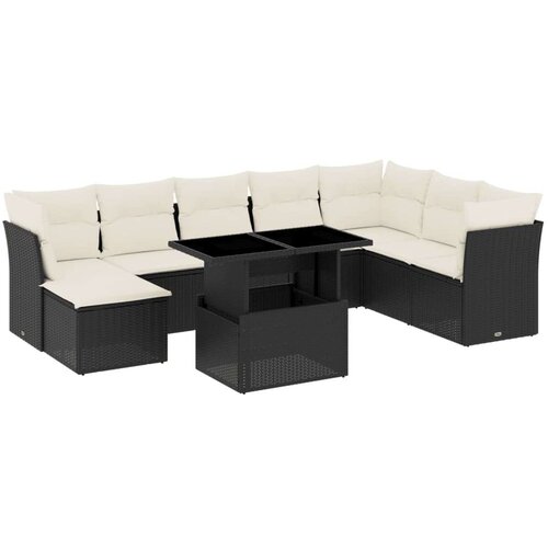  9-dijelni set vrtnih sofa s jastucima crni od poliratana Slike