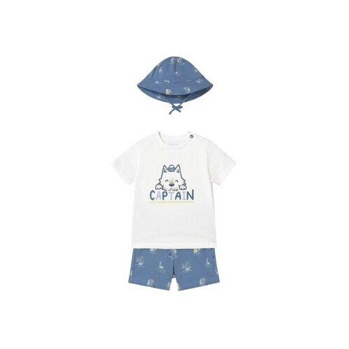 Mayoral Otro&amp;scaron;ki kompleti 1655 Conjunto 3 piezas con gorro estampado beb&amp;eacute; Azul Modra Slike