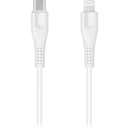 Canyon MFI-4 Type C Cable To MFI Lightning for Apple, PVC Mouling,Function: with full feature( data transmission and PD charging) Output:5V/2.4A, OD:3.5mm, cable length 1.2m, 0.026kg,Color:White - CNS-MFIC4W