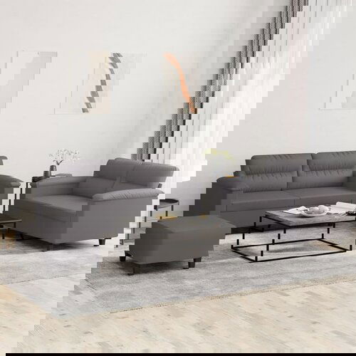 The Living Store Sedežna garnitura 3-delna z blazinami sivo umetno usnje - Sedežna Garnitura, (21481562) Cene