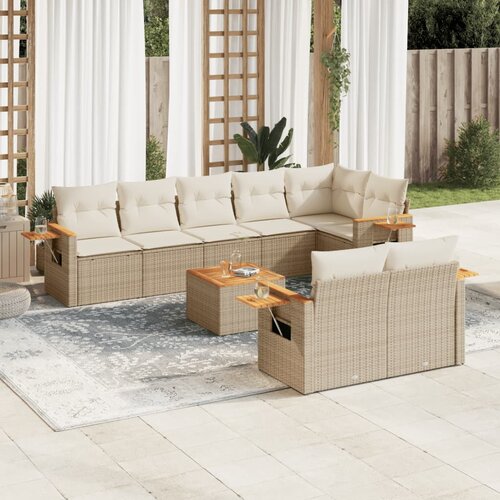 VidaXL 9-dijelni set vrtnih sofa s jastucima bež od poliratana Slike