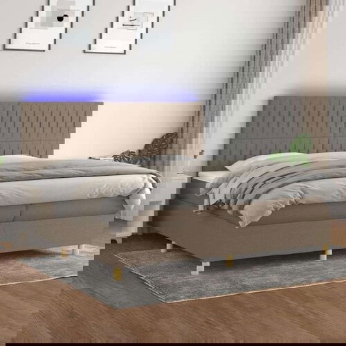  Box spring postelja z vzmetnico LED taupe 200x200 cm blago Slike