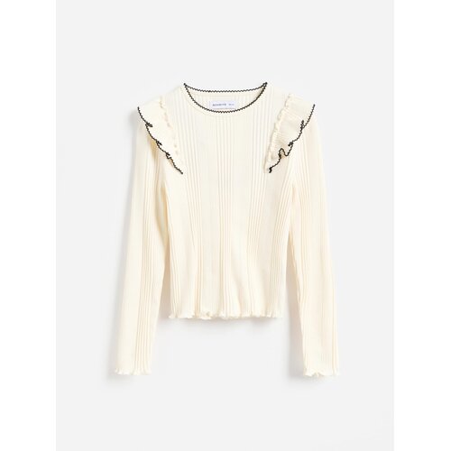 Reserved Rebrasta bluza s volanima - krem Slike