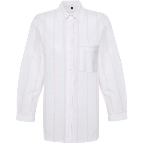 Trendyol Pink Striped Roll Up Sleeve Detail Oversize/Wide Fit Woven Shirt Cene