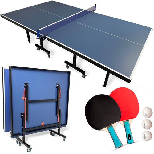 THUNDER Zložljiva miza za namizni tenis ® VITAL-18-BLUE – 18 mm MDF, komplet z mrežo, loparji in žogicami, (5000184237) Cene