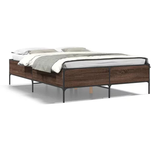  Okvir za krevet smeđi hrast 135x190cm konstruirano drvo i metal