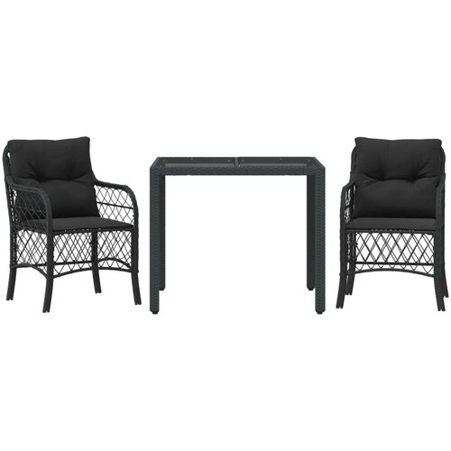  3-dijelni bistro set s jastucima crni od poliratana Slike