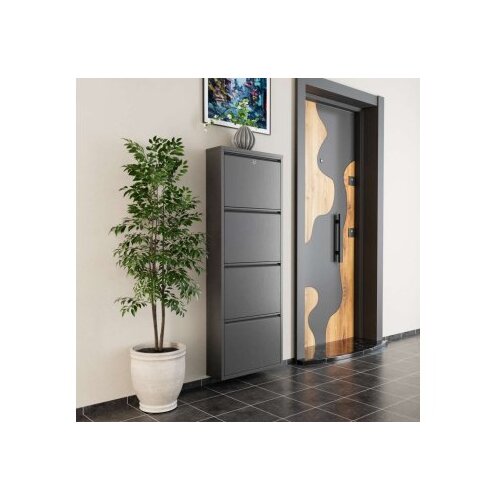 Hanah home Ormar za cipele Locking 4 Piece Metal Anthracite Cene