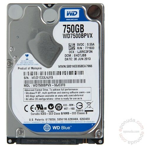 Western Digital 750GB 2.5 SATA III 8MB 5.400 WD7500BPVX dodatni hard disk za laptop Slike