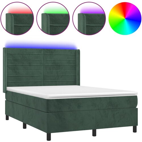 Maison Chic Box spring postelja - Vzmetna postelja z vzmetnico LED tem. zelena 140x190cm žamet SL3330, (21901841) Cene