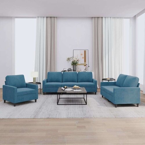  3-dijelni set sofa s jastucima plavi bar&amp;scaron;unasti Slike