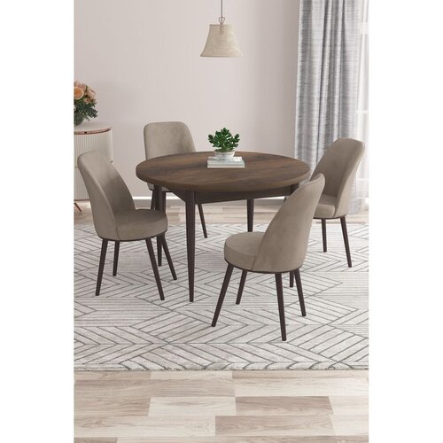 Hanah home trpezarijski set Kea, sto i 4 stolice, ploča u dekoru drveta Baroque, kapućino tkanina Babyface Cene