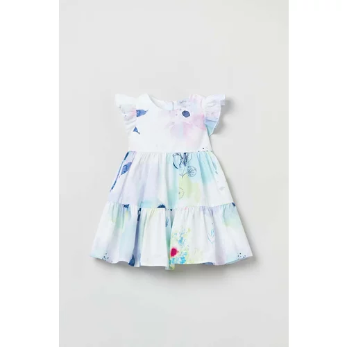 OVS Pamučna haljina za bebe boja: bijela, mini, širi se prema dolje