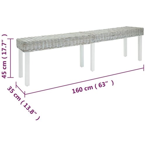  Klupa bijela 160x35x45 cm prirodni kubu ratan i masivno drvo mahagonij - Bijela Slike