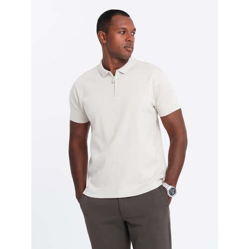Ombre Men's melange polo shirt with striped collar - black Cijene