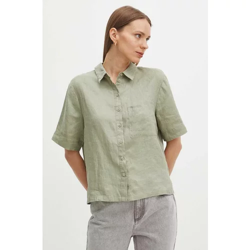 Medicine Lanena košulja za žene, boja: zelena, relaxed, s klasičnim ovratnikom