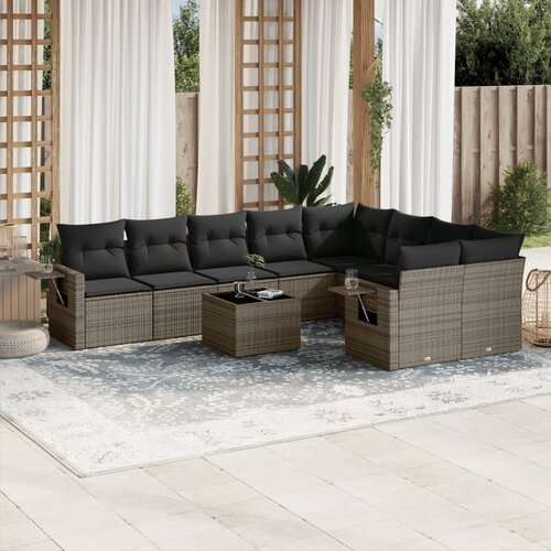 vidaXL 10-dijelni set vrtnih sofa od poliratana s jastucima sivi Cijene