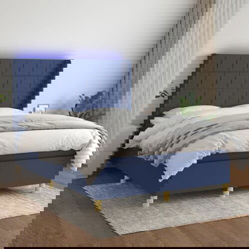 VidaXL Krevet box spring s madracem LED plavi 140x190 cm od tkanine Slike