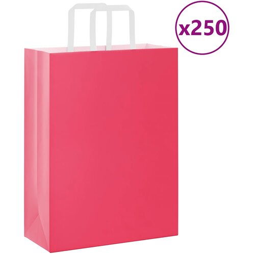 VidaXL Papirnate vrećice 250 kom s ručkama ružičaste 26x12x35 cm Slike