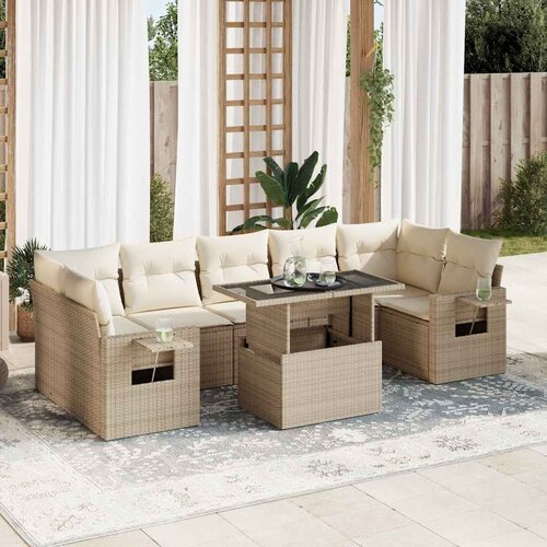 VidaXL 8-dijelni set vrtnih sofa od poliratana s jastucima bež Slike